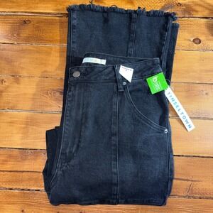 Tinseltown Flare Jeans Women 11 (30x31) Black Seamed Raw Hem High Rise KHB030064